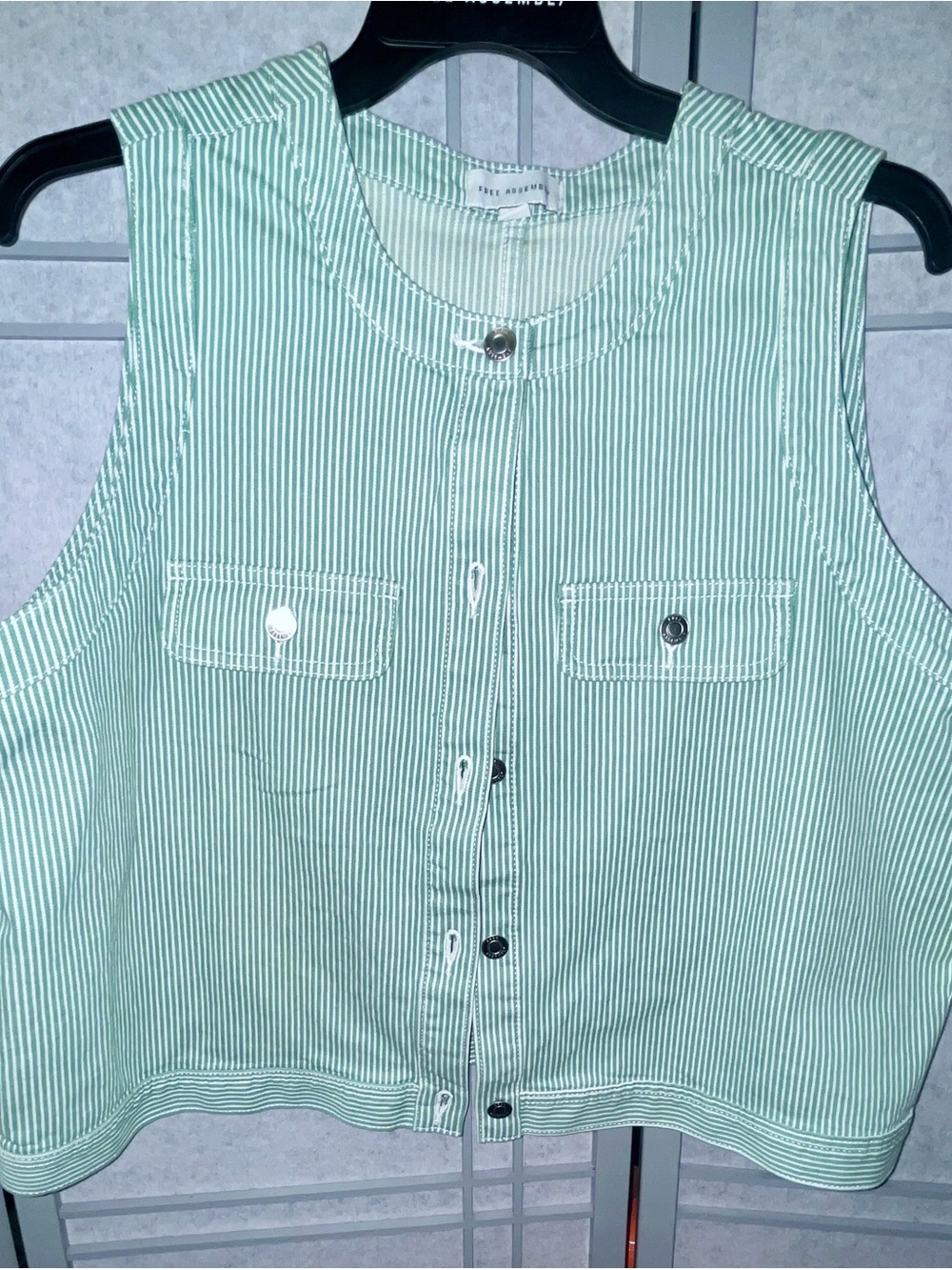 Striped Mint Green Sleeveless Button-Front Crop Top